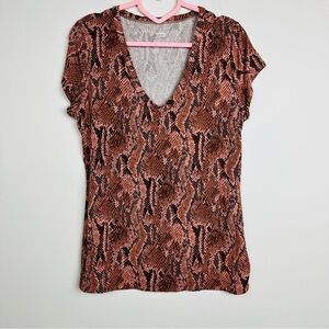Express Brown Snake Print V-Neck Blouse size large